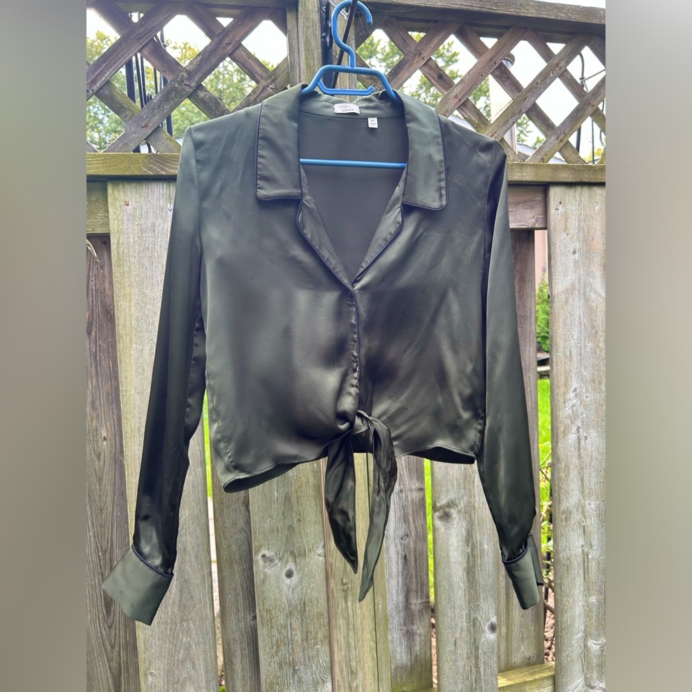 Aritzia Wilfred 100% Cupro Button Down Tie Front Shirt
